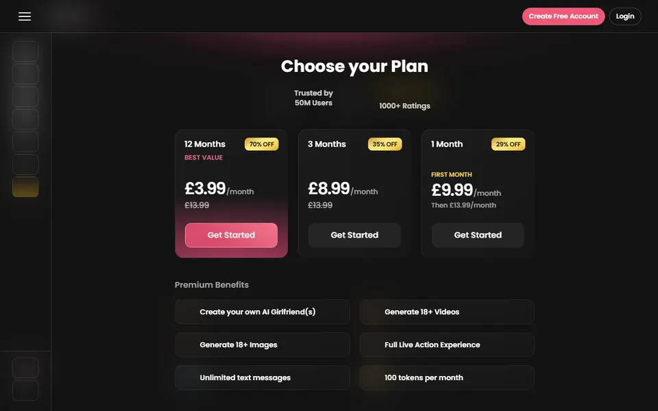 Candy AI plans page as checked on 17 October 2026