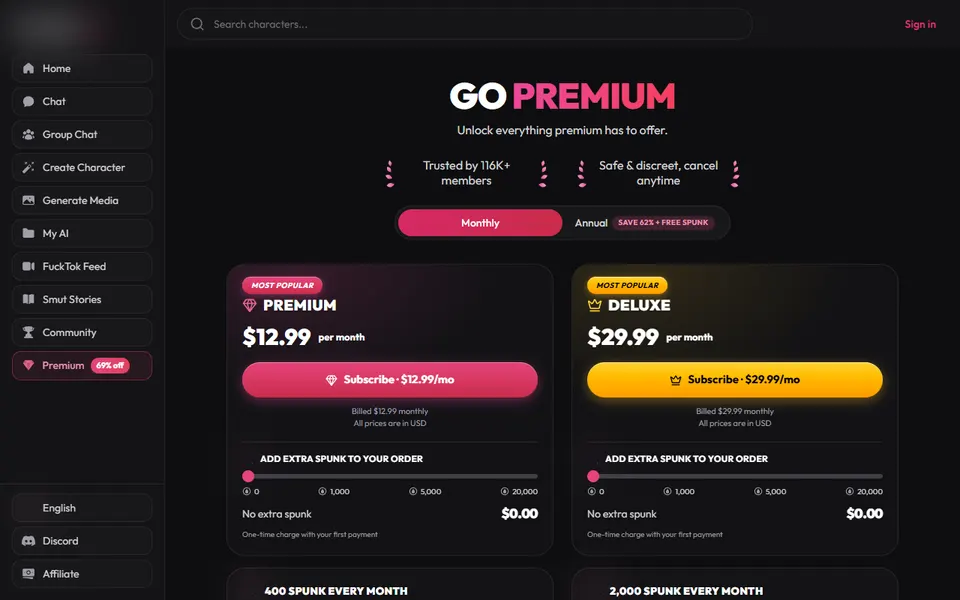 fuckd.ai plans page as checked on 17 October 2026
