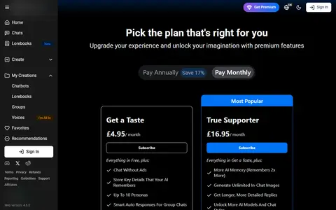 SpicyChat plans page as checked on 17 October 2026